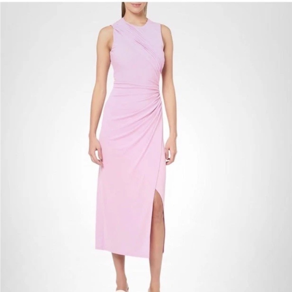 Cinq a Sept $395 Wesson Ruched Bodycon Front Slit Midi Pink Dress Women’s Sz 6